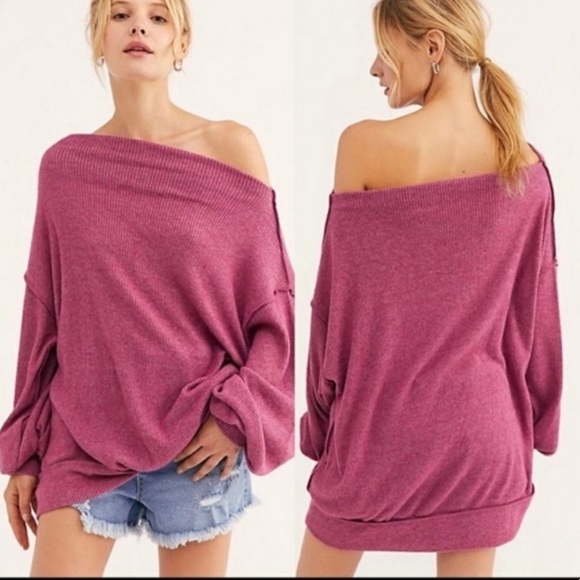 - NWT Free People Heathers Pink Main Squeeze Hacci Top Oversized Soft - Picture 4 of 13